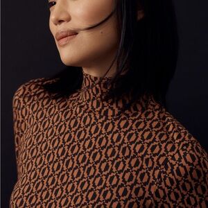 Anthropologie Geometric Mock Neck Top - Black & Brown